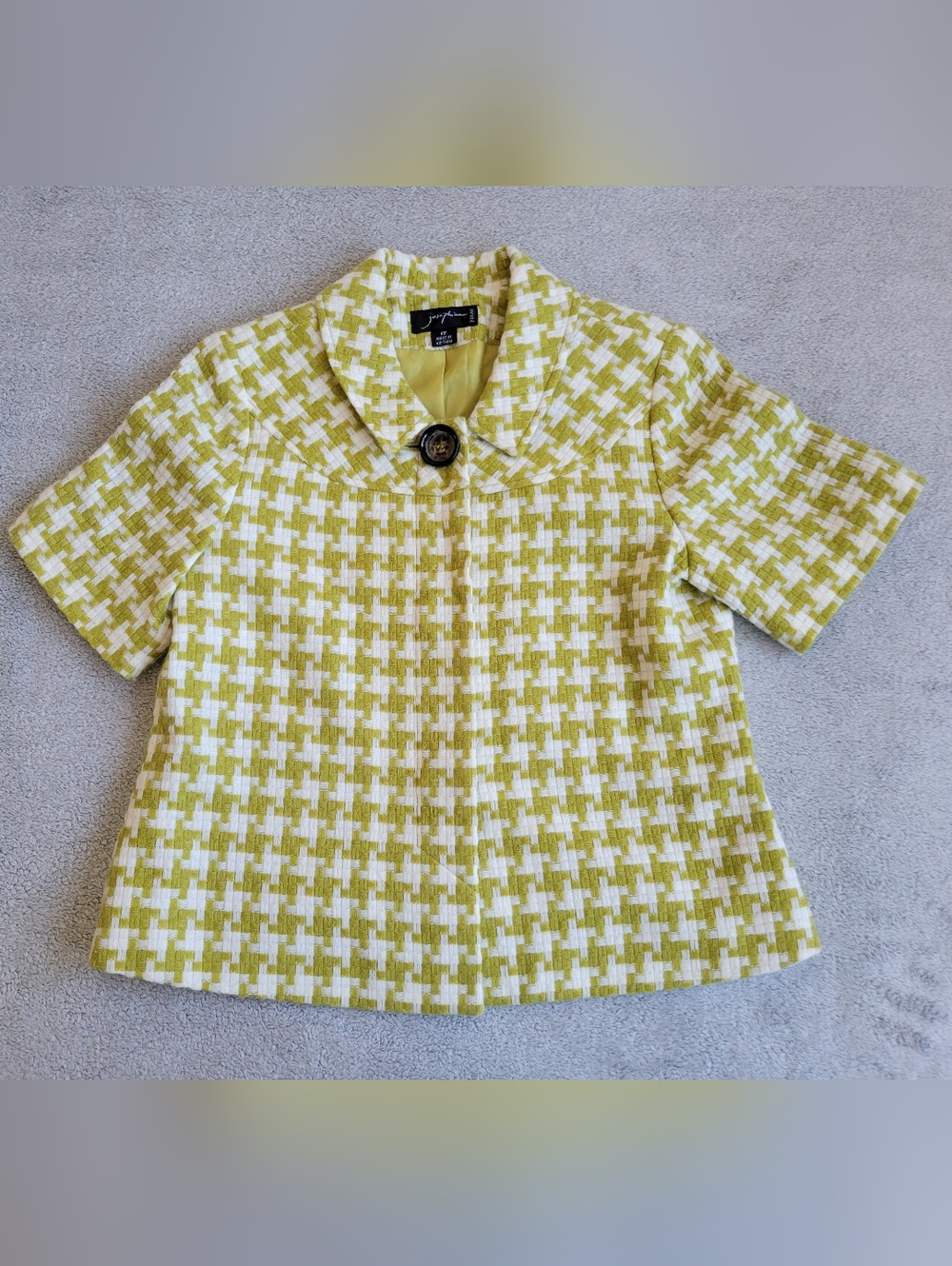 St. John Josephine Collection Yellow & White Houndstooth Short Sleeve Jacket